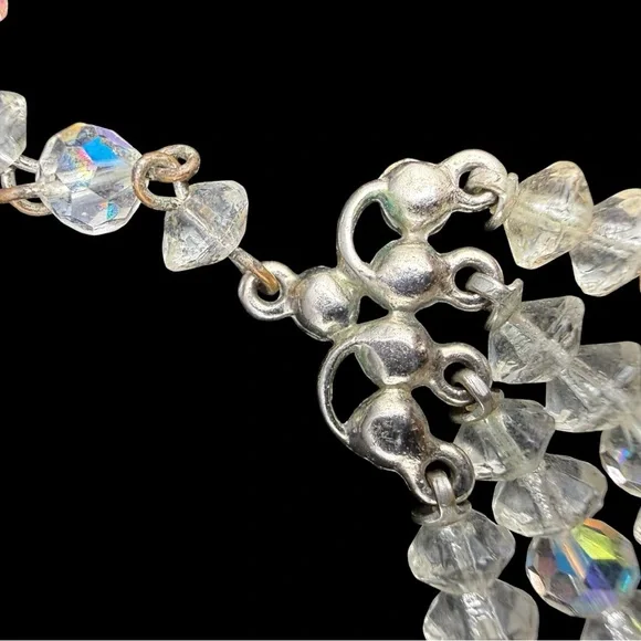 Vintage MCM Crystal Aurora Borealis Triple-Strand Necklace Rhinestone neck - Picture 6 of 9